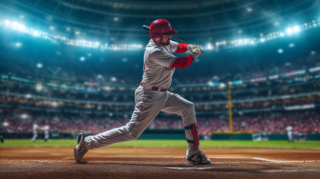 Baseball Player Swinging Bat on Top of Green Field