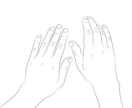 Hand drawn human hands stroking the surface. Hand outline with an empty contour. Vector illustration