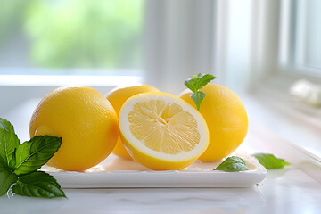 yellow lemons in a white kitchen