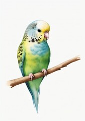 Obraz premium Watercolor Illustration Of A Budgie Bird Isolated On White Background