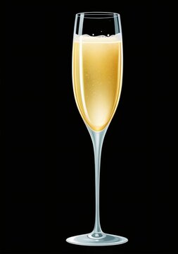 Childrens Illustration Of A Crystal-Clear Flute Glass Of Champagne Isolated On Black Background