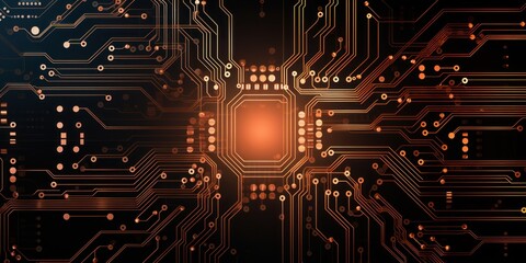 Computer technology vector illustration with rose gold circuit board