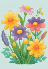 Childrens Illustration Of Flowers Bunch,