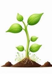Childrens Illustration Of Sprout Growth Isolated On White White Background, Young Plants Growing From Soil Closeup, Png