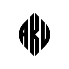 AKU circle letter logo design with circle and ellipse shape. AKU ellipse letters with typographic style. The three initials form a circle logo. AKU Circle Emblem Abstract Monogram Letter Mark Vector.