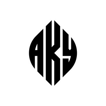 AKY circle letter logo design with circle and ellipse shape. AKY ellipse letters with typographic style. The three initials form a circle logo. AKY Circle Emblem Abstract Monogram Letter Mark Vector.