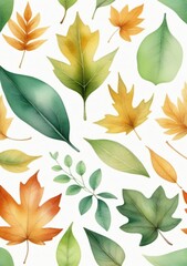 Watercolor Illustration Of Leaves Isolated On White Background