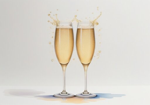Childrens Illustration Of Two Glasses Of Champagne
