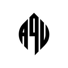 AQU circle letter logo design with circle and ellipse shape. AQU ellipse letters with typographic style. The three initials form a circle logo. AQU Circle Emblem Abstract Monogram Letter Mark Vector.