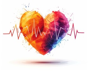 Colorful heart with electrocardiogram on white background. illustration.