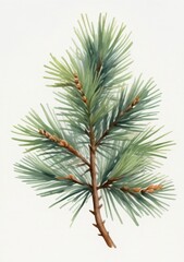 Watercolor Illustration Of A Pine Branch Watercolor Illustration Isolated On White Background