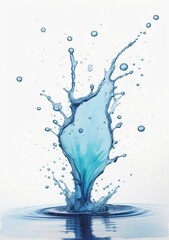 Watercolor Illustration Of A Splash - Fresh Drop In Water Isolated On White Background