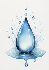 Watercolor Illustration Of A Water Drop Isolated On White Background