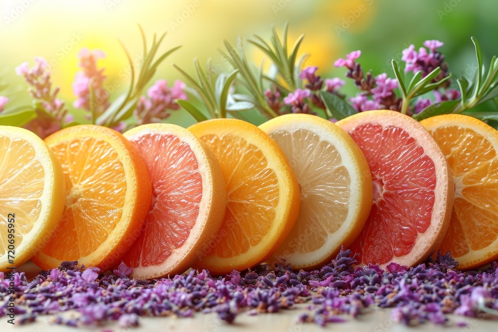 Sticker Sliced Oranges and Grapefruits with Lavender Sprigs.