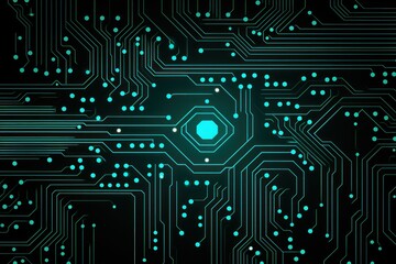 Computer technology vector illustration with teal circuit board background pattern