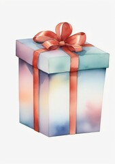 Watercolor Illustration Of A Gift Box With Ribbon Isolated On White Background