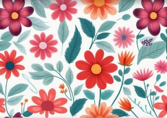 Fototapeta na wymiar Childrens Illustration Of Seamless Floral Pattern