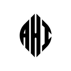 AXI circle letter logo design with circle and ellipse shape. AXI ellipse letters with typographic style. The three initials form a circle logo. AXI Circle Emblem Abstract Monogram Letter Mark Vector.
