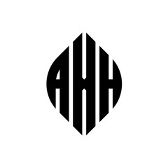 AXH circle letter logo design with circle and ellipse shape. AXH ellipse letters with typographic style. The three initials form a circle logo. AXH Circle Emblem Abstract Monogram Letter Mark Vector.