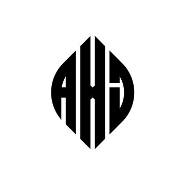 AXJ circle letter logo design with circle and ellipse shape. AXJ ellipse letters with typographic style. The three initials form a circle logo. AXJ Circle Emblem Abstract Monogram Letter Mark Vector.