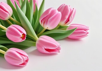 Childrens Illustration Of Pink Tulips On A White Background