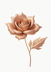 Watercolor Illustration Of A Rose Gold Glitter Flower Line Drawing Silhouette Isolated On White Background