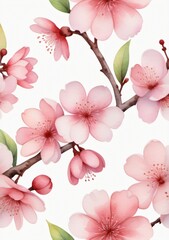 Watercolor Illustration Of Beautiful Sakura Flowers Isolated On White Background