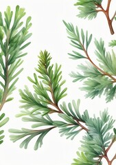 Watercolor Illustration Of Juniper Leaves Isolated On White Background