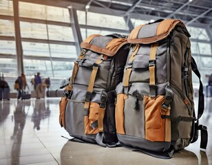 backpacks in an airport, travel, nomad
