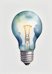Watercolor Illustration Of A Cartoon Light Bulb Isolated On White Background