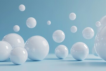 Fototapeta na wymiar Floating Group of White Balls in Mid-Air