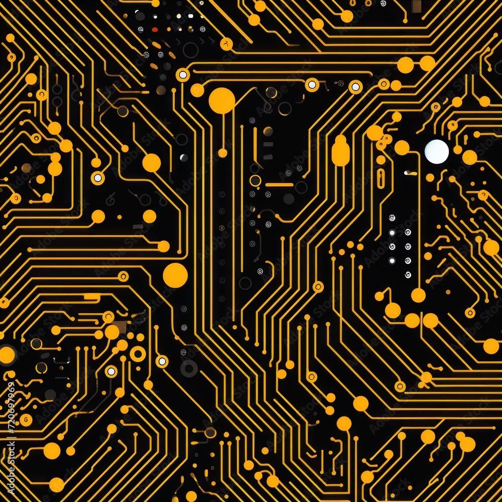 Wall mural Computer technology vector illustration with yellow circuit board background pattern - Wall murals