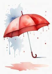 Watercolor Illustration Of A Red Umbrella Isolated On White Background