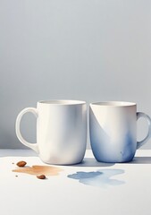 Obraz na płótnie Canvas Watercolor Illustration Of A Mockup Of Two White Mugs Isolated On White Background