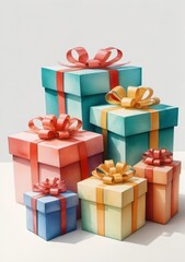 Obraz premium Watercolor Illustration Of A 3D Render Of Isolated Open Gift Boxes Isolated On White Background