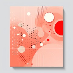 Coral abstract core background with dots, rhombuses and circles