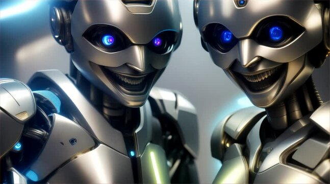 robots human laughing and giggling, superiority over people.