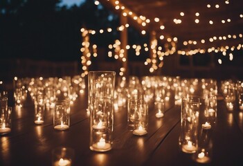 Elements of the wedding decor of the night ceremony outdoor string lights Wedding ceremony evening w