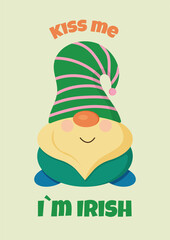 Card design gnomes with text Kiss me, im irish. St Patrick s.Day