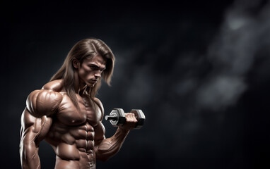 Fototapeta na wymiar young guy bodybuilder teenager in the gym, ideal male figure.