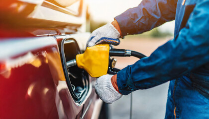 mechanic expertly filling a truck with fuel, showcasing precision and efficiency in automotive maintenance