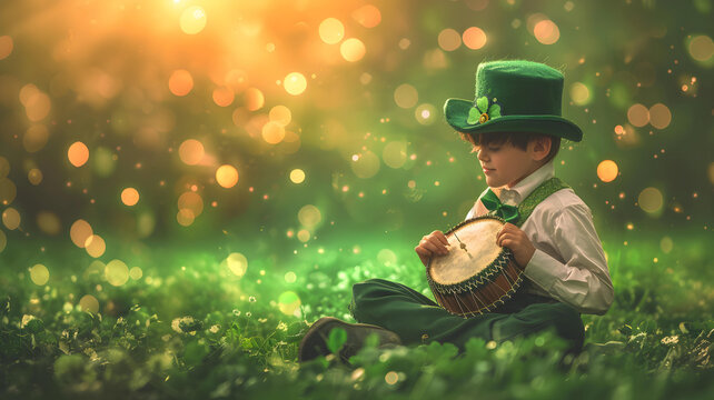 A kid in fantastic nature on Saint Patrick's day