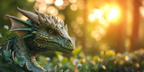 Close up fantastic creation green good dragon, chinese new year celebration concept, banner