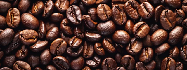 Foto op Plexiglas Close-up, high-quality image of densely packed, roasted coffee beans that highlight their texture and color. © MP Studio
