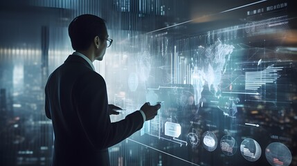 businessman using a tablet to analyze complex data sets in real-time
