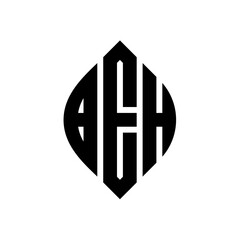 Obraz premium BEH circle letter logo design with circle and ellipse shape. BEH ellipse letters with typographic style. The three initials form a circle logo. BEH Circle Emblem Abstract Monogram Letter Mark Vector.