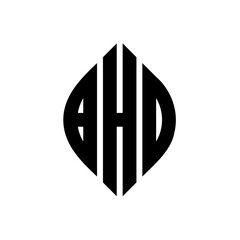 BHD circle letter logo design with circle and ellipse shape. BHD ellipse letters with typographic style. The three initials form a circle logo. BHD Circle Emblem Abstract Monogram Letter Mark Vector.