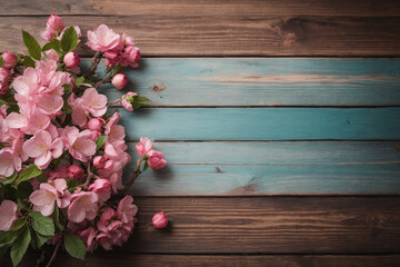 Naklejka na ściany i meble pink flowers on wooden background