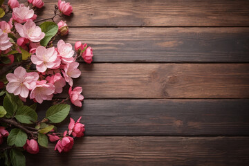 pink flowers on wooden background
