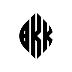 BKK circle letter logo design with circle and ellipse shape. BKK ellipse letters with typographic style. The three initials form a circle logo. BKK Circle Emblem Abstract Monogram Letter Mark Vector.
